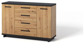 Comodă Indi K2D4SZ (Stejar artisan + Negru mat + Stejar artisan). 1051741