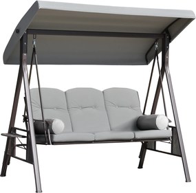 Outsunny Balansoar pentru 3 Persoane cu Acoperiș Reglabil și Suporturi Laterale, Gri Deschis | Aosom Romania