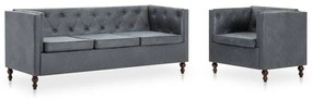 275629 vidaXL Set canapele Chesterfield 2 piese gri tapițerie material textil