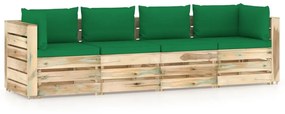 Canapea de gradina cu 4 locuri, cu perne, lemn verde tratat Verde, 4 locuri, 1