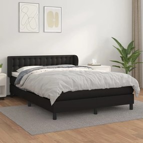 Pat box spring cu saltea, negru, 140x190 cm, piele ecologica Negru, 140 x 190 cm, Nasturi de tapiterie