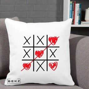 Cadou Romantic - Perna Personalizata Love Joc X si Inima cu Castigator Iubire, 40x40 cm, Alba Mata, Husa Detasabila, Perna Inclusa, BEKZ®