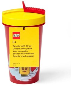 Pahar cu capac galben și pai LEGO® Iconic, 500 ml, roşu