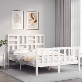 3193052 vidaXL Cadru de pat cu tăblie, dublu, alb, lemn masiv