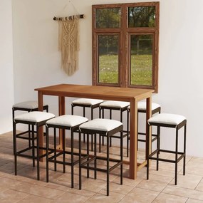 3068013 vidaXL Set mobilier bar de grădină cu perne, 9 piese, maro