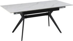 Masa extensibila MILS, alb cu efect de marmura/negru, ceramica/metal,