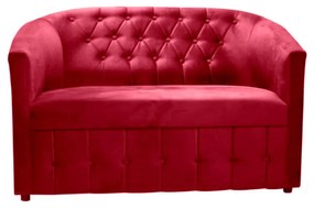 Canapea scoica fixa Ozy, 2 locuri, catifea, rosu, nasturi decorativi