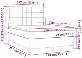 Pat box spring cu saltea, gri inchis, 140x200 cm, catifea Morke gra, 140 x 200 cm, Cu blocuri patrate