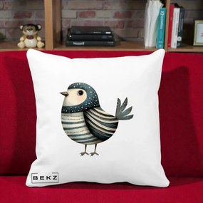 Perna Decorativa Pasare Teal Decorativa Dungata, 40x40 cm, Alba Mata, Husa Detasabila, Perna Inclusa, BEKZ®