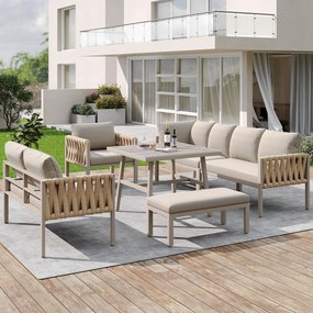 Set de mobilier de grădină cu canapea de colț și blat de masă din sticlă securizată, Bej | Aosom Romania