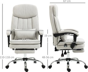Vinsetto Scaun de birou cu funcție de masaj și încălzire, ergonomic, 66x67x110-118cm, Alb crem | Aosom Romania