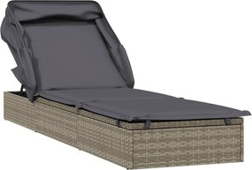 vidaXL Șezlong cu acoperiș pliabil, gri, 213x63x97 cm, poliratan