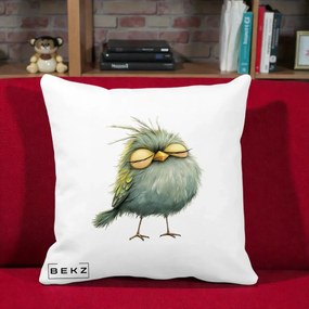 Perna Decorativa Pasare Teal Adormita cu Ochi Galbeni, 40x40 cm, Alba Mata, Husa Detasabila, Perna Inclusa, BEKZ®