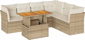 vidaXL Set canapele de grădină, 7 piese, cu perne, bej, poliratan