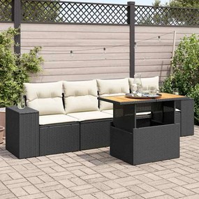vidaXL Set mobilier de grădină cu perne, 5 piese, negru, poliratan