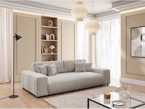 Canapea gri deschis extensibilă/cu spațiu de depozitare cu tapițerie din catifea reiată 260 cm Justin – Ropez