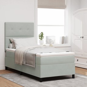 vidaXL Pat box spring cu saltea &amp; LED, gri deschis, 80x200 cm catifea