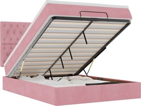 vidaXL Cadru de pat otoman cu saltele Roz 140x200cm catifea