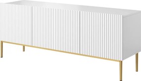 Comodă TV cu sertar Nicole 150 cm pe picioare metalice - alb mat / picioare aurii