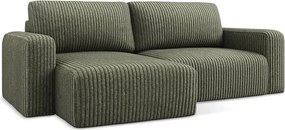 Colțar verde extensibil/cu spațiu de depozitare cu tapițerie din catifea reiată (cu colț pe partea stângă/cu șezlong) Kona – Makamii