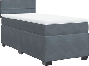 vidaXL Pat box spring cu saltea, gri închis, 90x200 cm, catifea