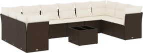 vidaXL Set canapele de grădină cu perne, 11 piese, maro, poliratan