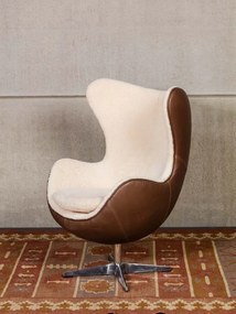 Fotoliu lounge premium din piele integrală superioară și lână naturală, „Tenzing”
