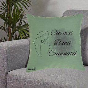 Cadou pentru Cumnata - Perna Personalizata Cea mai Buna Cumnata cu Silueta Dama si Pete Violet, 40x40 cm, Verde, Husa Detasabila, Perna Inclusa, BEKZ®