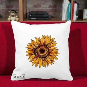 Perna Decorativa Floarea Soarelui Vibranta, 40x40 cm, Alba Mata, Husa Detasabila, Perna Inclusa, BEKZ®