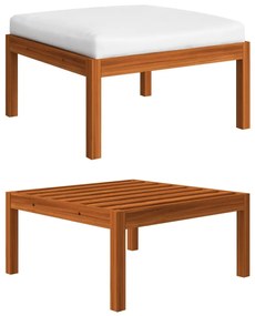 Set mobilier gradina cu perne, crem, 7 piese, lemn masiv acacia 2x colt + 2x mijloc + 2x suport pentru picioare + masa, 1