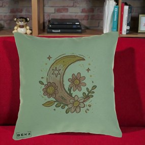 Perna Decorativa Luna Florala Boho, 40x40 cm, Verde, Husa Detasabila, Perna Inclusa, BEKZ®