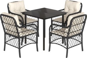 vidaXL Set mobilier de grădină cu perne, 5 piese, negru, poliratan