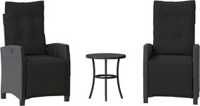 vidaXL Set bistro cu perne, 3 piese, negru, poliratan