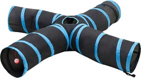 vidaXL Tunel pentru pisici 4 căi, negru și albastru, 25 cm, poliester