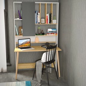 Birou LEMN, alb/stejar, PAL melaminat, 120x60x197 cm