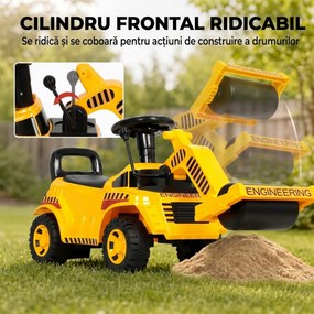 AIYAPLAY Compactor Rutier de Călărit pentru Copii 1-4 Ani, cu Rolă Reglabilă, Claxon și Spațiu sub Scaun, Galben | Aosom Romania