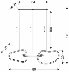 Candelabru LED ANNELI pe cablu, 30 W, 230 V, 80 cm, auriu