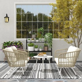 Outsunny Set de mobilier de grădină din poliratan Lounge-Set cu canapea de 2 locuri, fotoliu, masă, perne rezistente la intemperii pentru 4 persoane în culoarea Khaki | Aosom Romania
