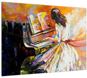 Tablou pe sticlă - Femeia cântând la pian (70x50 cm)