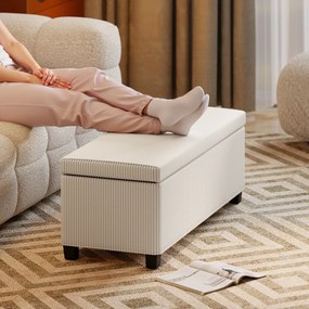 HOMCOM Bancă de Depozitare de 84L, din Țesătură cu Efect de Catifea și Oțel, 112x42x40 cm, Bej | Aosom Romania