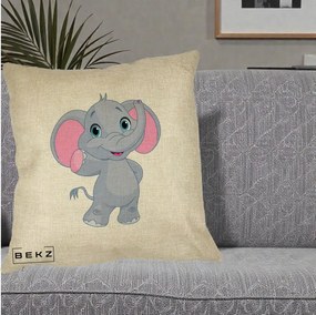 Perna Decorativa Pui de Elefant Kawaii, 40x40 cm, Crem, Husa Detasabila, Perna Inclusa, BEKZ®