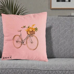 Perna Decorativa Bicicleta cu Cos de Lamai Mediteranean, 40x40 cm, Roz, Husa Detasabila, Perna Inclusa, BEKZ®