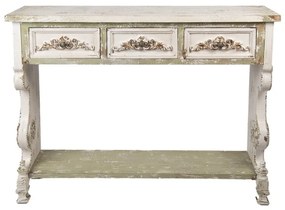 Consola alba, din lemn, 3 sertare sculptate, aspect vintage, Jardin