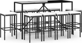 vidaXL Set mobilier de grădină cu perne, 11 piese, negru, poliratan
