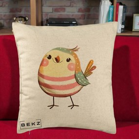Perna Decorativa Pui Kawaii Pastel Dungat, 40x40 cm, Bej, Husa Detasabila, Perna Inclusa, BEKZ®