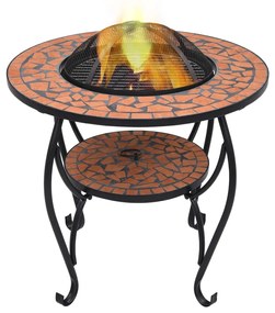 Masa cu vatra de foc, mozaic, caramiziu, 68 cm, ceramica Terracota