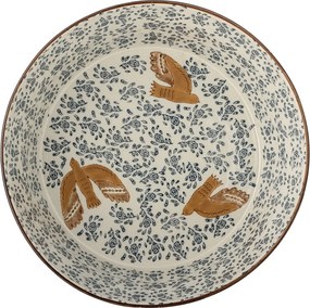 Bol mare din ceramică stoneware pictat manual cu păsări și motive florale, D28xH9 cm, 3350 ml, „Hezha"