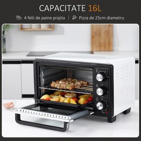 HOMCOM Cuptor Electric Ventilat cu Temperatură Reglabilă, 3 Moduri de Coacere, Tavă și Grătar, 44x32x28 cm, Alb | Aosom Romania