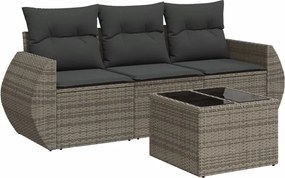vidaXL Set canapea de grădină cu perne, 4 piese, gri, poliratan