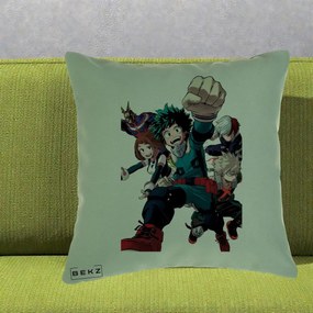 Perna Personalizata My Hero Academia Izuku Deku si Echipa, 40x40 cm, Verde, Husa Detasabila, Perna Inclusa, BEKZ®